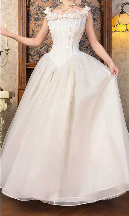 Timeless A-Line White Satin Wedding Dress for Bride DP06578