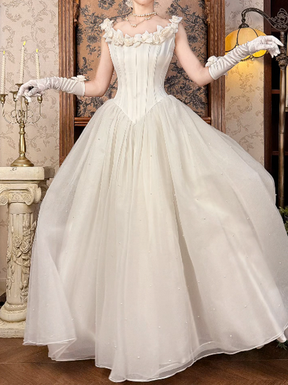 Timeless A-Line White Satin Wedding Dress for Bride DP06578