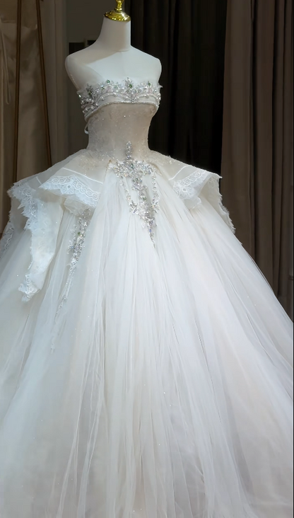 Timeless A-Line White Tulle Wedding Dress for Bride DP06579