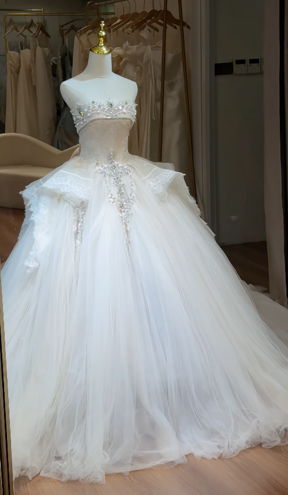 Timeless A-Line White Tulle Wedding Dress for Bride DP06579