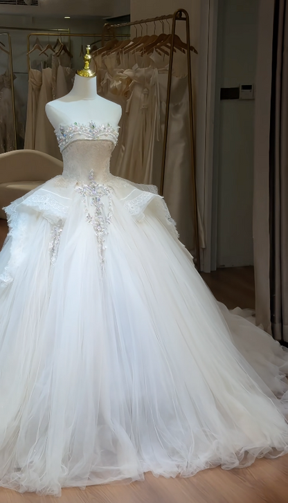 Timeless A-Line White Tulle Wedding Dress for Bride DP06579
