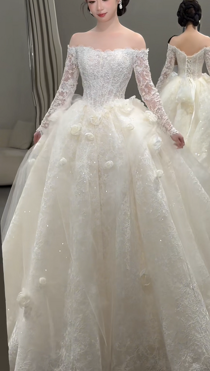 Timeless A-Line White Tulle Wedding Dress for Bride DP06584