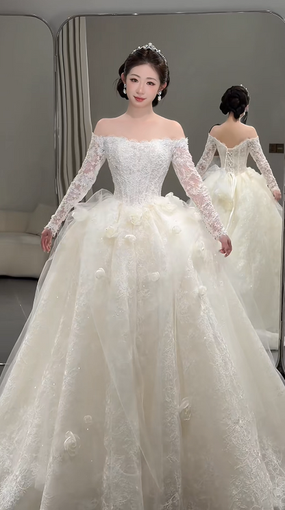 Timeless A-Line White Tulle Wedding Dress for Bride DP06584