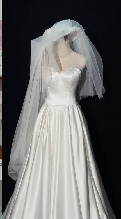 Timeless A-Line White Satin Wedding Dress for Bride DP06585