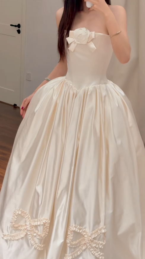 Timeless A-Line White Satin Wedding Dress for Bride DP06586