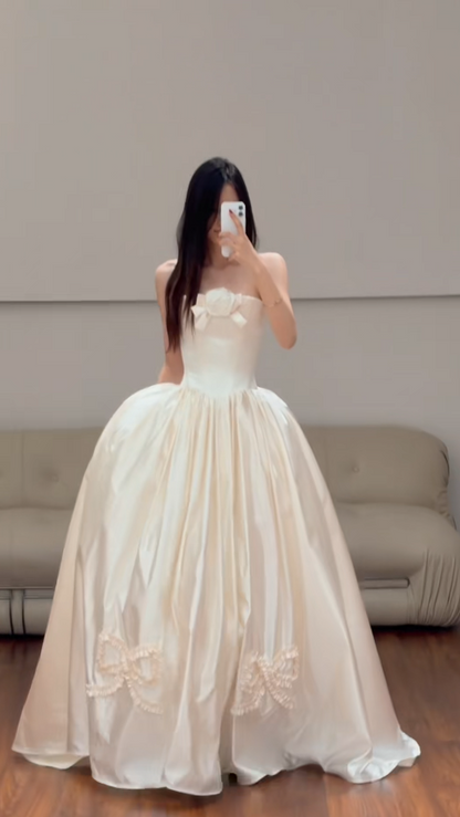 Timeless A-Line White Satin Wedding Dress for Bride DP06586