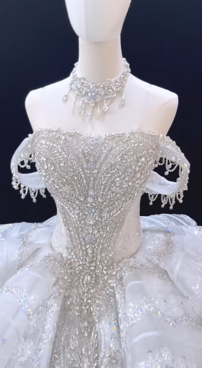 Timeless A-Line White Tulle Wedding Dress for Bride DP06587