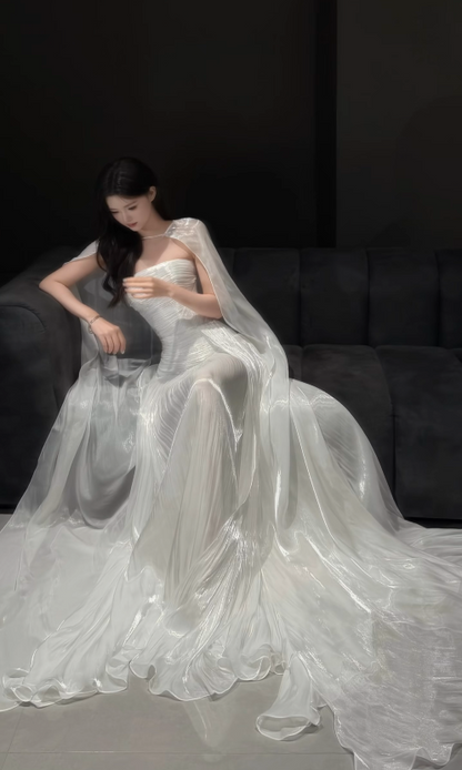 Timeless Sheath White Chiffon Wedding Dress for Bride DP06588