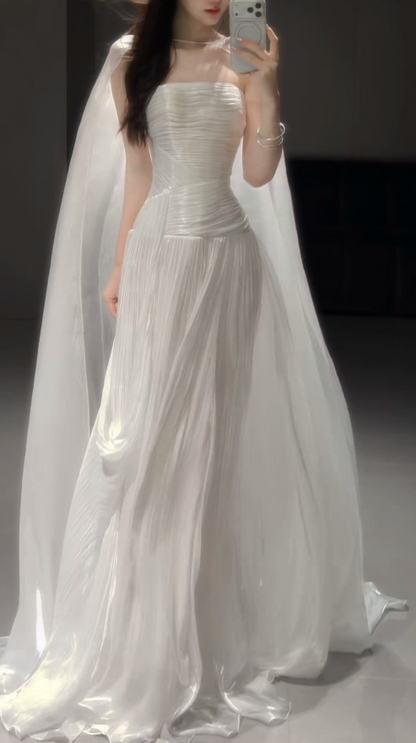 Timeless Sheath White Chiffon Wedding Dress for Bride DP06588
