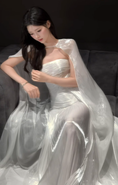Timeless Sheath White Chiffon Wedding Dress for Bride DP06588