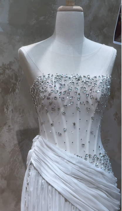 Timeless Sheath White Chiffon Wedding Dress for Bride DP06589