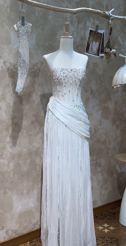 Timeless Sheath White Chiffon Wedding Dress for Bride DP06589