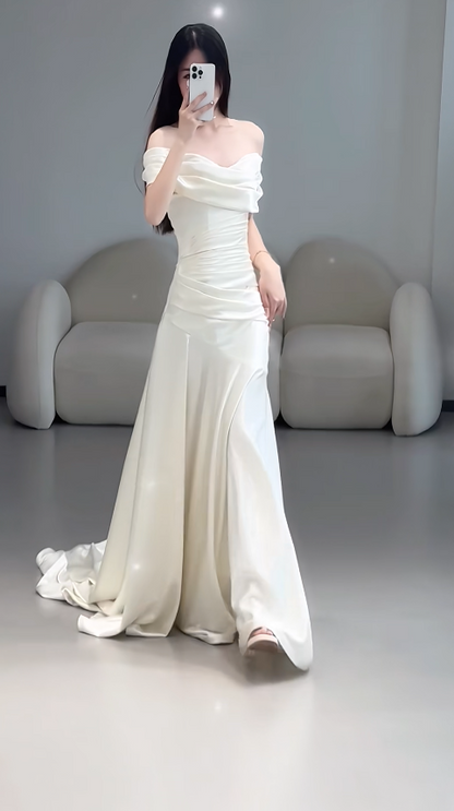 Timeless Sheath White Satin Wedding Dress for Bride DP06595