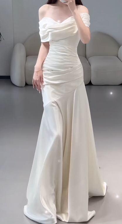 Timeless Sheath White Satin Wedding Dress for Bride DP06595