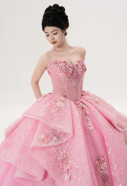 Fairy Ball Gown Tulle Quinceanera Dress Pink Sweet 16 Dress DP06597