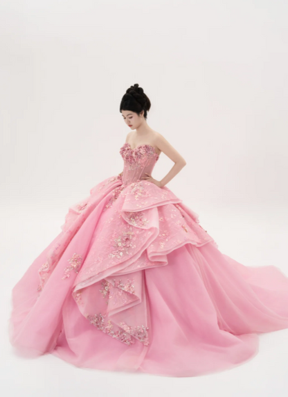 Fairy Ball Gown Tulle Quinceanera Dress Pink Sweet 16 Dress DP06597
