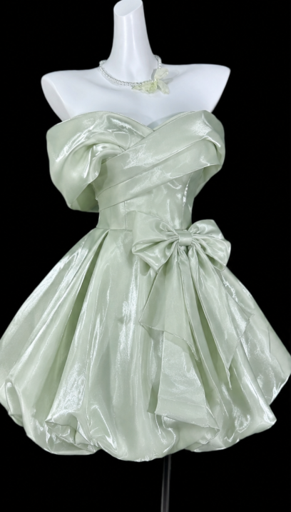 Chic Green Short Homecoming Dress A-Line Satin Birthday Dress DP06599
