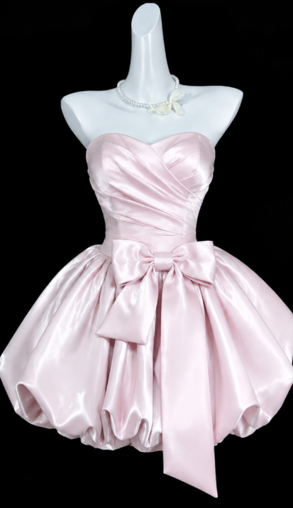 Schickes kurzes rosafarbenes Homecoming-Kleid A-Linie Satin-Geburtstagskleid DP06606