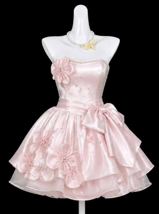 Schickes kurzes rosafarbenes Homecoming-Kleid, trägerlos, A-Linie, Satin, Geburtstags-Kleid DP06607