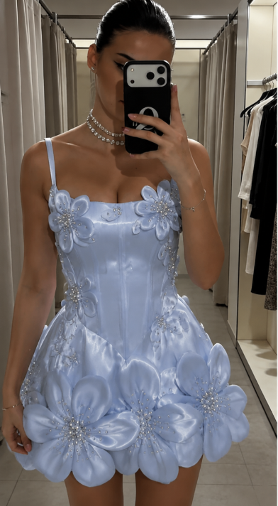 Elegantes blaues kurzes Homecoming-Kleid mit Trägern A-Linie Satin-Geburtstagskleid DP06611