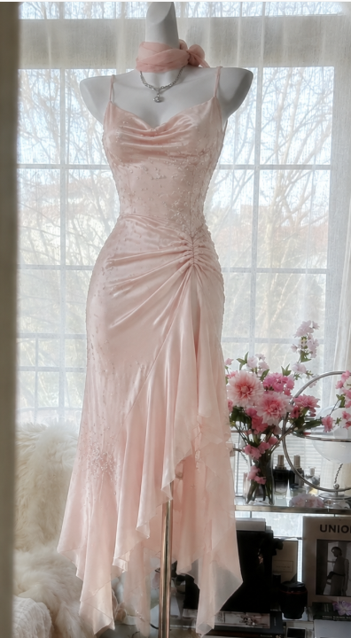 Chices rosa kurzes Partykleid mit Trägern, Etui-Schnitt, Chiffon, Geburtstagskleid DP06613