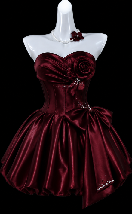 Schickes weinrotes kurzes Homecoming-Kleid, A-Linie, Satin, Geburtstags-Kleid DP06623
