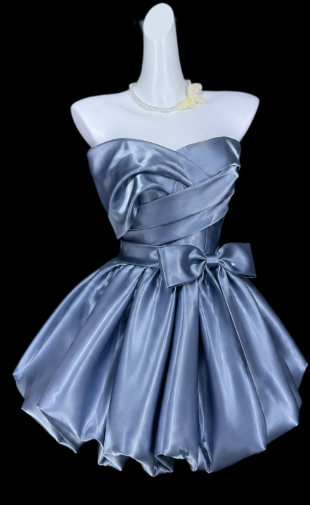 Schickes kurzes blaues Homecoming-Kleid A-Linie Satin Geburtstagskleid DP06624