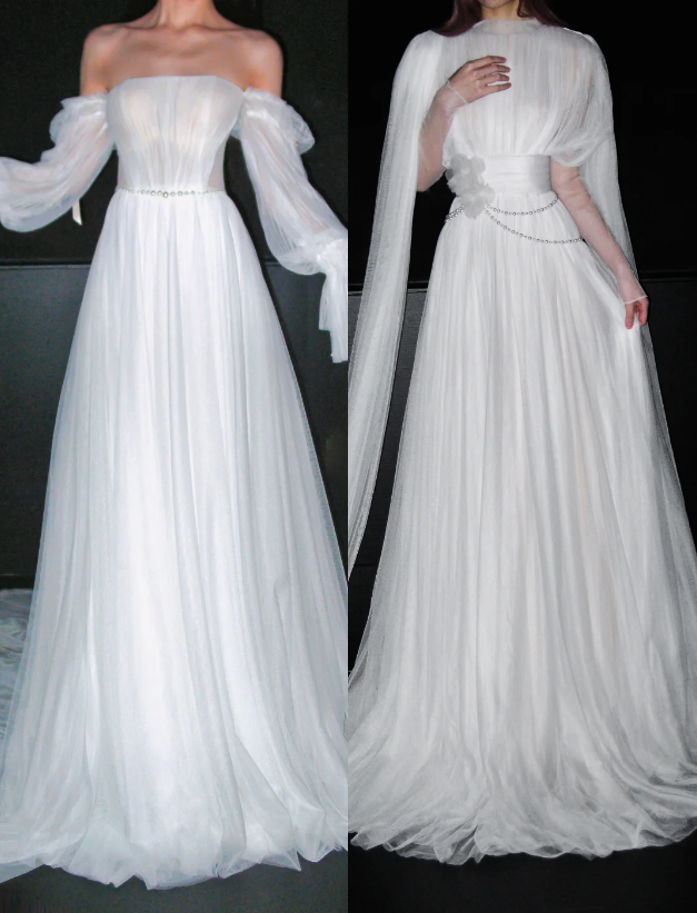 Elegantes, weißes Etui-Brautkleid aus Tüll für die Braut DP06626