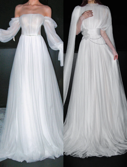 Elegantes, weißes Etui-Brautkleid aus Tüll für die Braut DP06626
