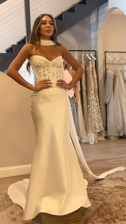 Chic White Sheath Satin Wedding Dress for Bride DP06630
