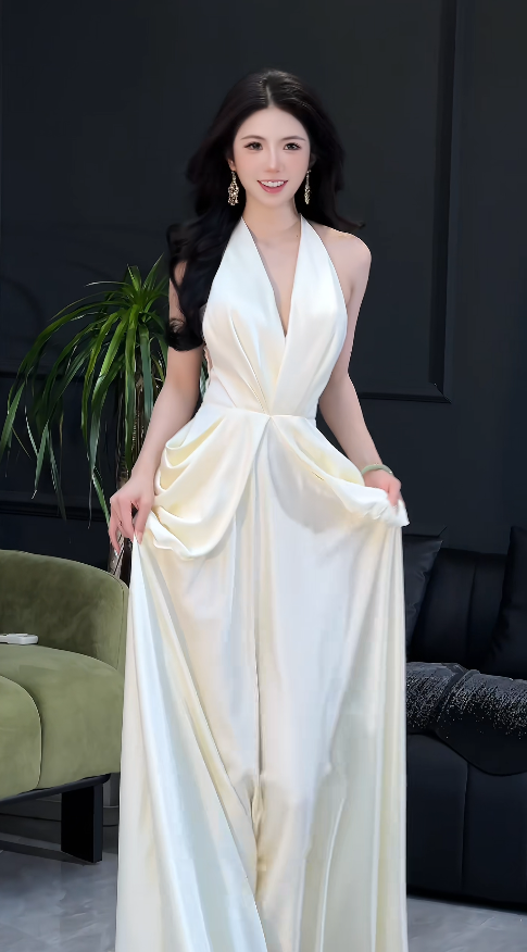 Chic White A-Line Satin Wedding Dress for Bride DP06631