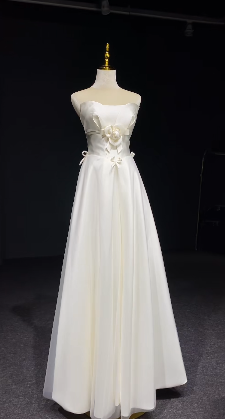 Chic White A-Line Satin Wedding Dress for Bride DP06633