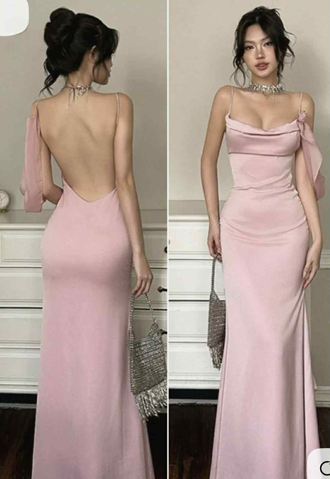 Elegant Pink Prom Dress Sheath Satin Long Evening Dress DP06639