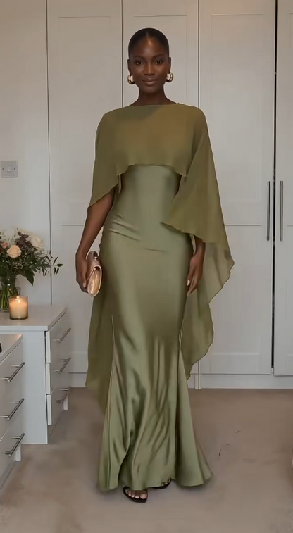 Elegantes olivgrünes Ballkleid, Scheide, Satin, langes Abendkleid DP06642
