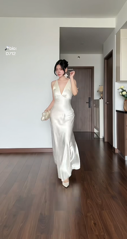 Elegantes elfenbeinfarbenes Ballkleid, Scheide, Satin, langes Abendkleid DP06643