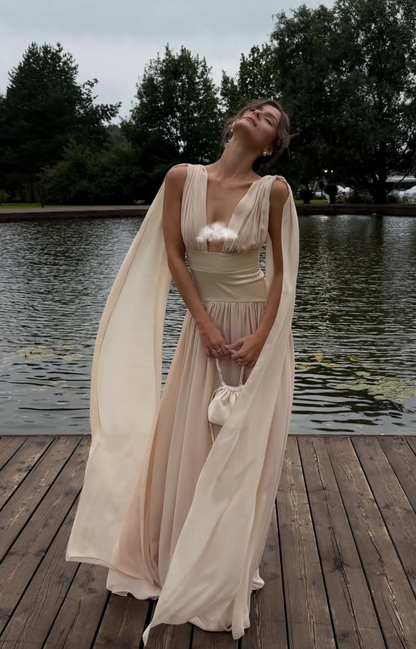 Elegant Champagne Prom Dress Sheath Chiffon Long Evening Dress DP06644
