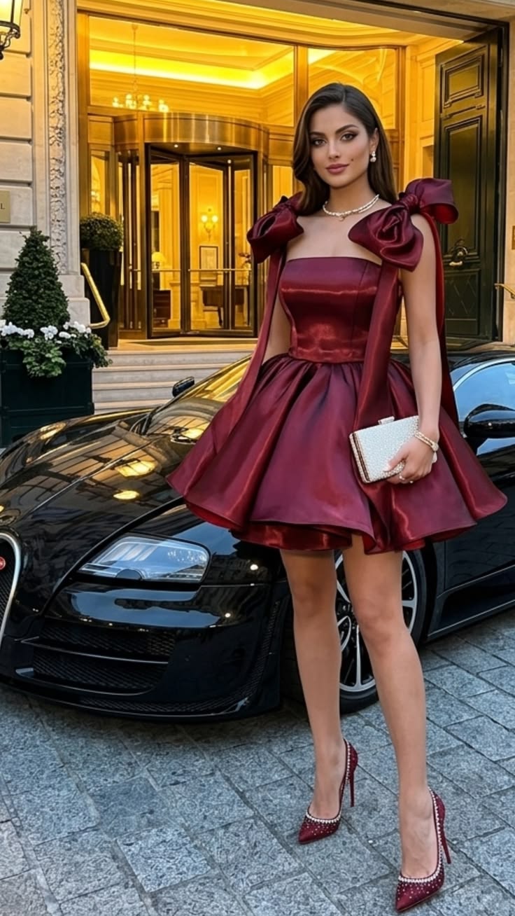 Elegantes weinrotes, kurzes Homecoming-Kleid aus Satin in A-Linie, zum 16. Geburtstag, DP06650