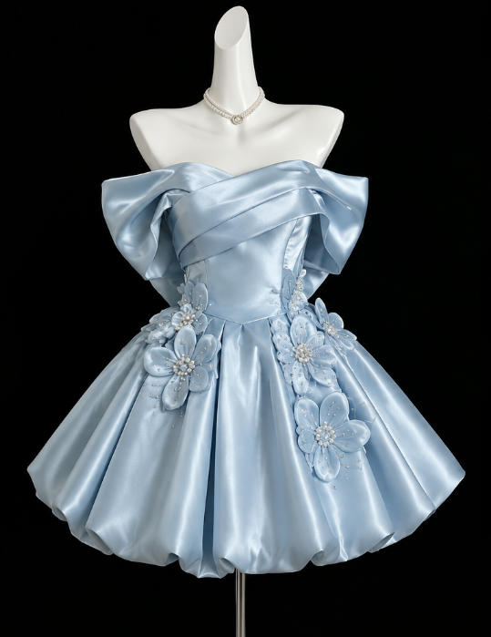 Elegant Blue Short Homecoming Dress Satin A-Line 16th Birthday Dress DP06662