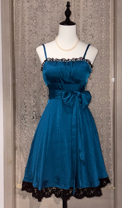 Chic Blue Short Homecoming Dress Satin Sheath Birthday Dress DP06667