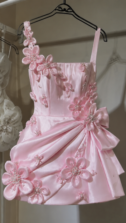 Chic Pink Short Homecoming Dress Satin A-Line Birthday Dress DP06683
