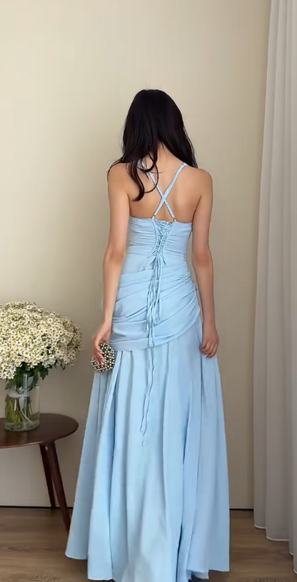 Elegantes blaues Ballkleid Chiffon Etuikleid Langes Abendkleid DP06695
