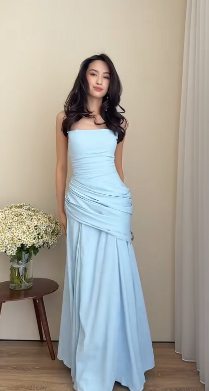 Elegantes blaues Ballkleid Chiffon Etuikleid Langes Abendkleid DP06695