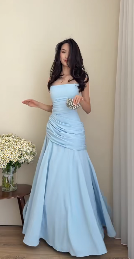 Elegantes blaues Ballkleid Chiffon Etuikleid Langes Abendkleid DP06695