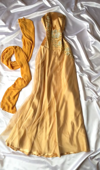 Elegant Yellow Evening Dress Sheath Silk Long Prom Dress DP06700