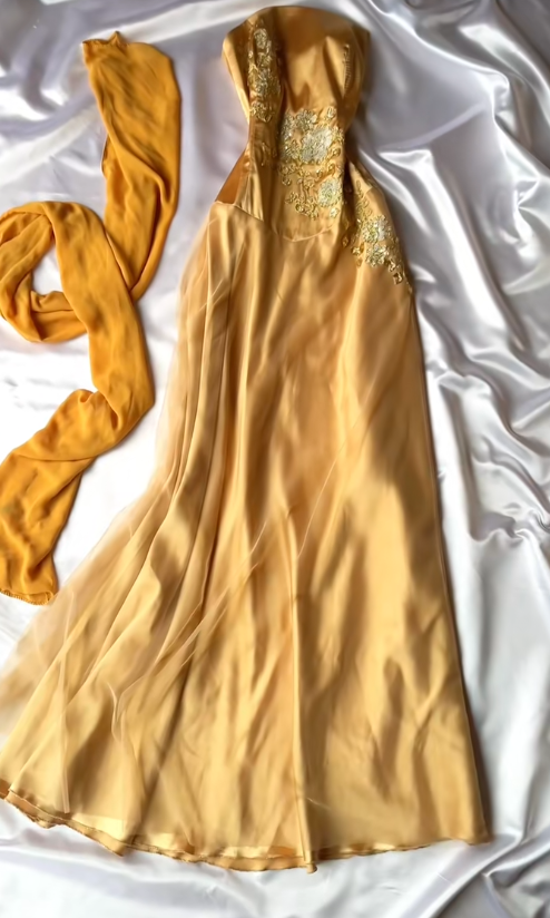 Elegant Yellow Evening Dress Sheath Silk Long Prom Dress DP06700