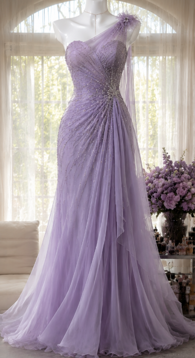 Elegant Purple Evening Dress Sheath Chiffon Long Prom Dress DP06701
