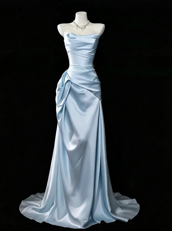 Elegantes blaues Abendkleid Etui Satin Langes Ballkleid DP06706