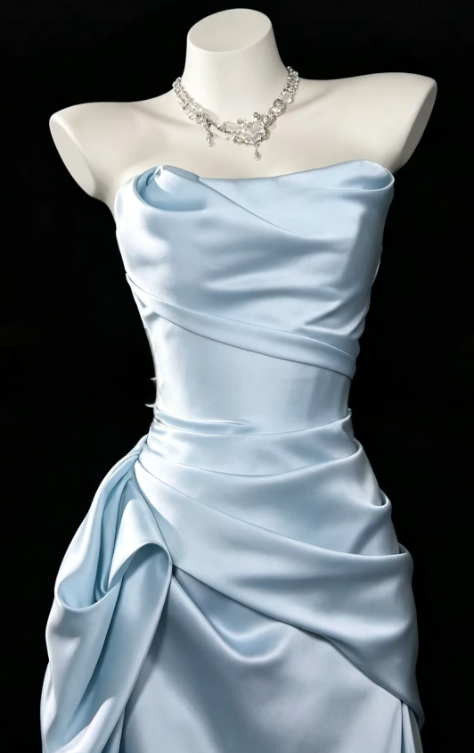 Elegantes blaues Abendkleid Etui Satin Langes Ballkleid DP06706