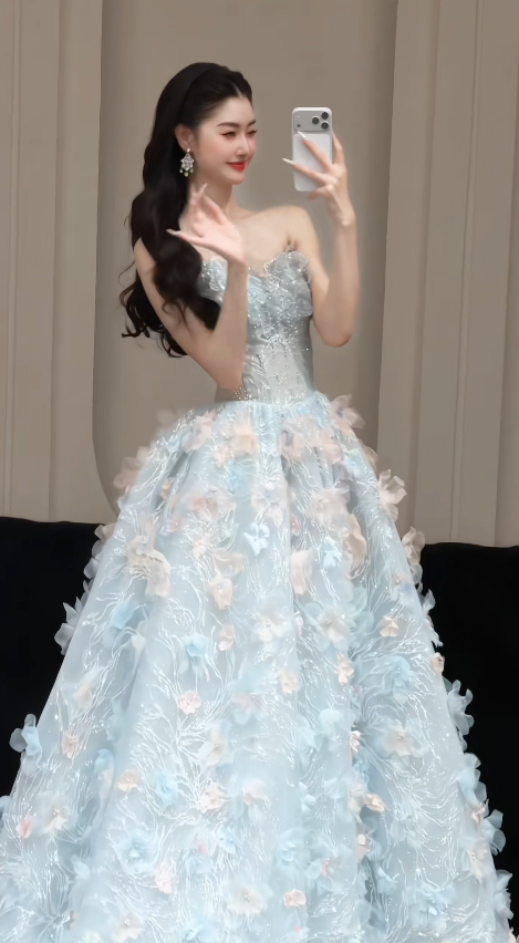 Elegant Blue Evening Dress A-Line Tulle Long Prom Dress DP06707