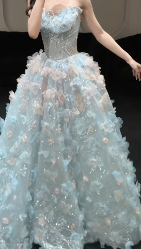Elegant Blue Evening Dress A-Line Tulle Long Prom Dress DP06707